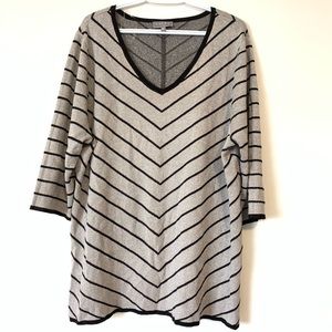 Laura Plus Shiny Silver & black stripped Blouse 2X